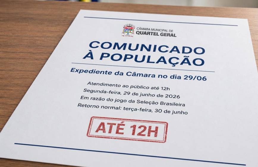 Comunicado: Expediente da Câmara no dia 29/06